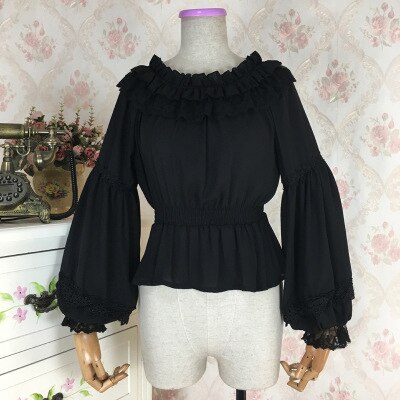 Blusa gótica Lolita victoriana para mujer, camisa Retro Medieval Lolita, disfraz, Tops para de té, talla grande, manga larga: Gris oscuro