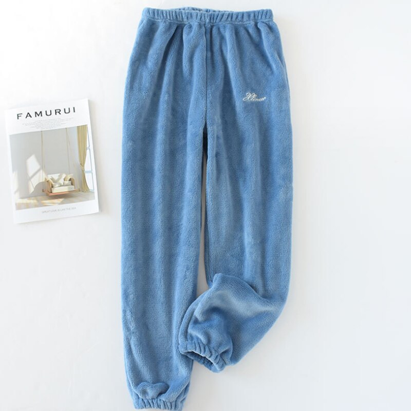 Menn vinter flanell pysjamas bukser fortykning korall fleece mink fleece termisk pluss størrelse fast gummi bånd sovebunn bukser: Blå / Xl