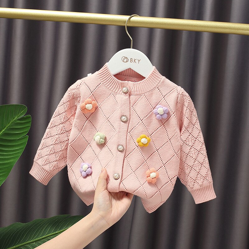 Baby Mädchen Süße Blume Pullover rundhals Herbst Langarm Gestrickte Prinzessin Strickjacke Kinder