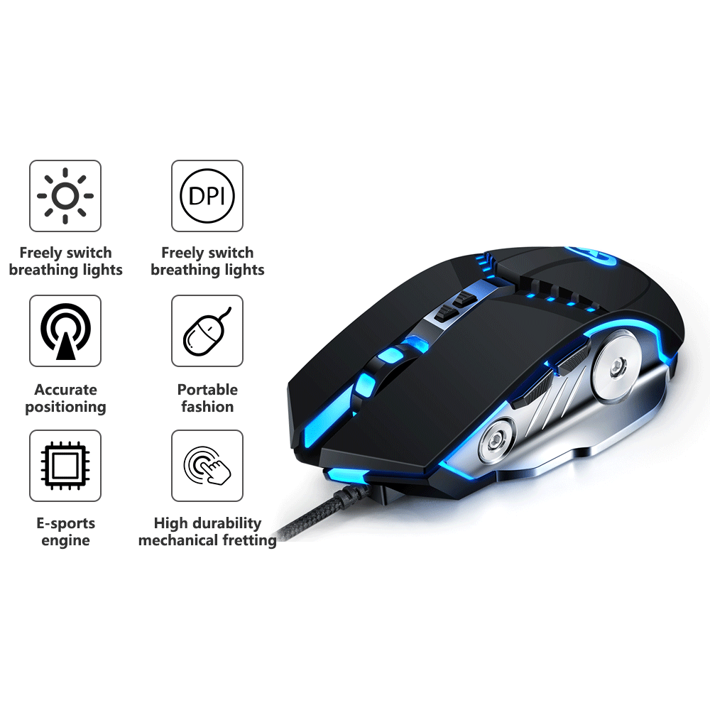 Gaming Mouse Mechanical Feel Adjustable 3200DPI LED Color Wired USB Mice For PC Laptop Gamer