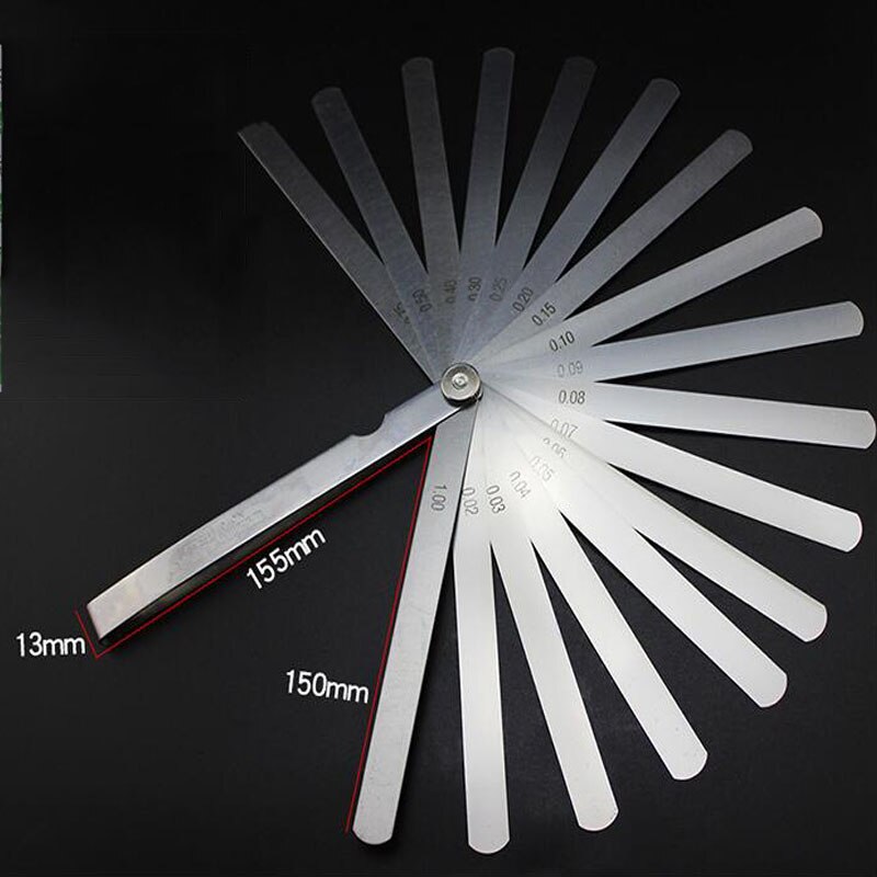 Stainless Ateel Anti-Rust Feeler Gauge Gap Ruler 17 Blade Feeler Metric Gap Filling 0.02-1.0mm Thickness Gauge Measuring Tool