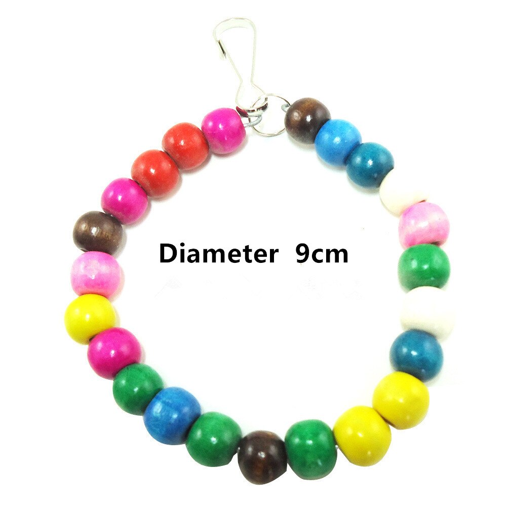 Natural Wooden Parrots Swing Toy Birds Colorful Beads Bird Supplies Bells Toys Perch Hanging Swings Cage for Pets parrot toys: Diameter  9cm