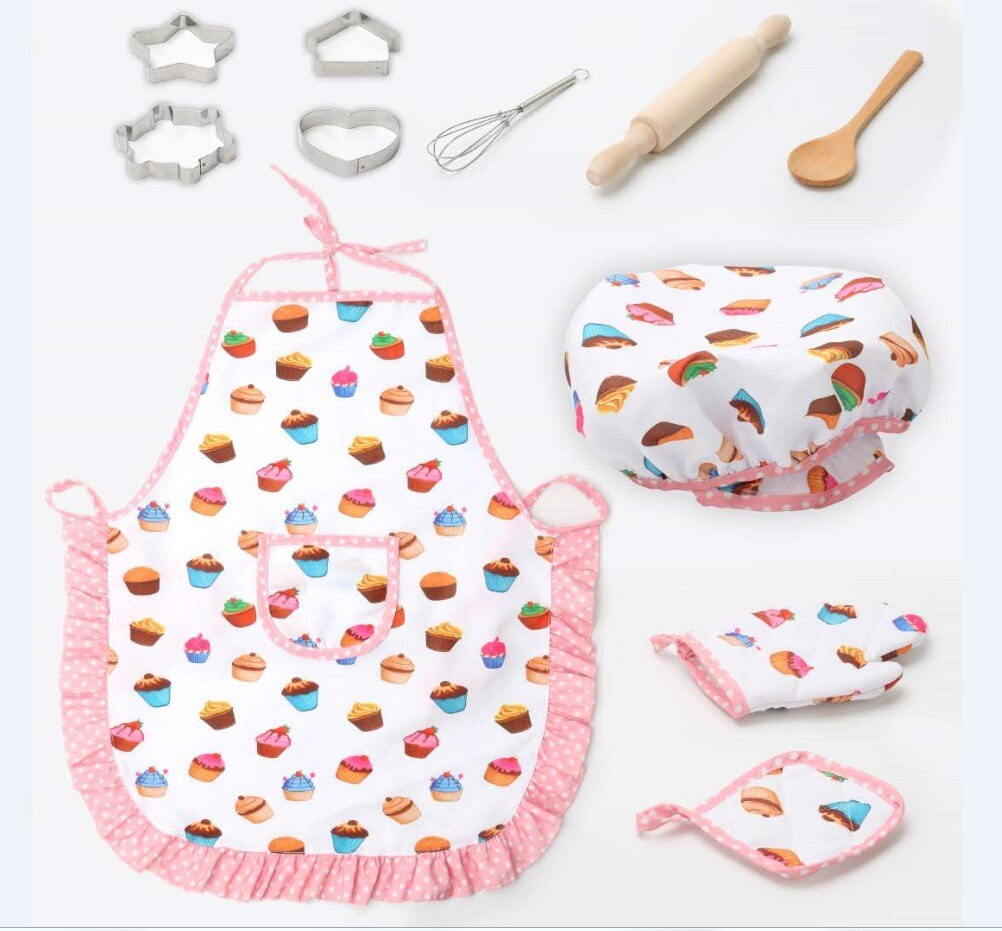 Kids Cooking And Baking Set Kitchen Deluxe Chef Set Costume Pretend Role Play Kit Apron Hat Suit For 3 Years Old Children: 2