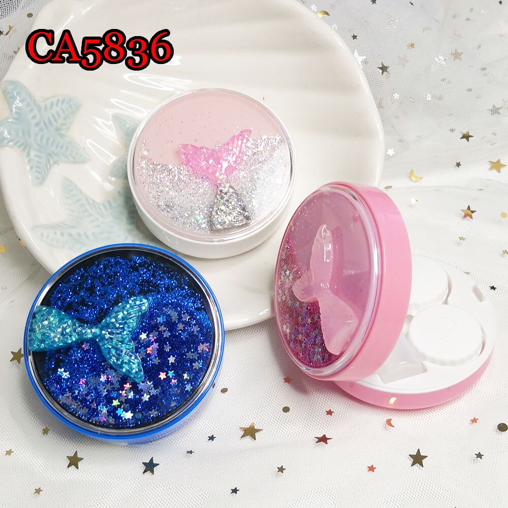 Mermaid Tear Glitter Quicksands Contact Lens Cases with Mirror Box Convenient Contact Lens Case Container CA5836