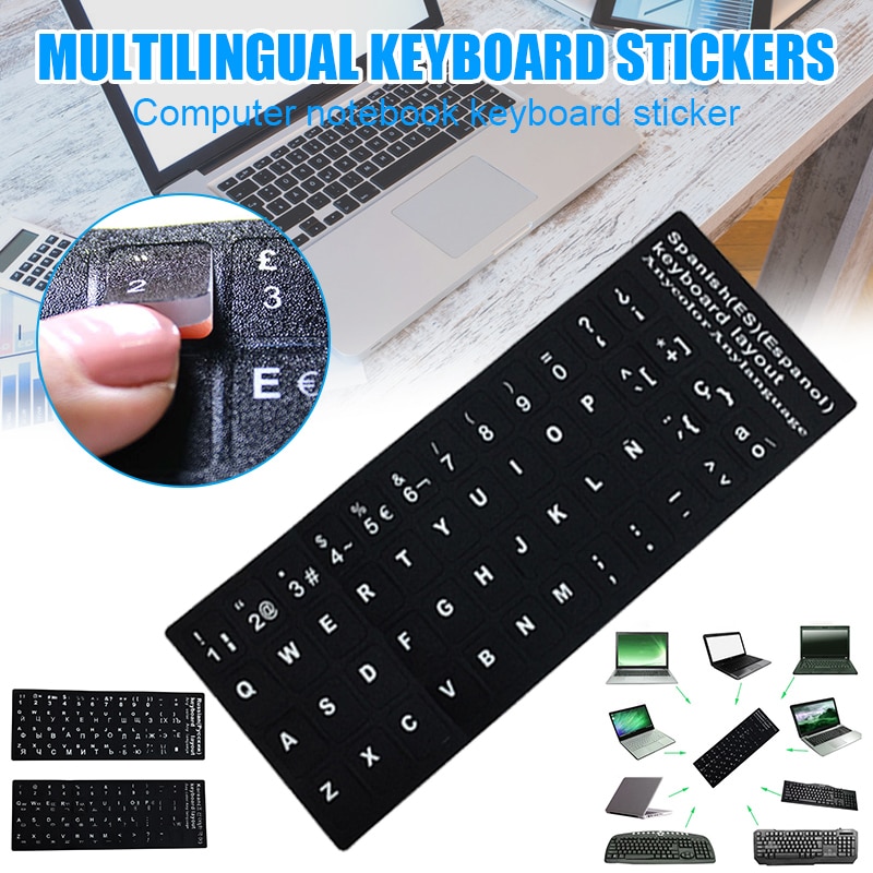 Universelle tastatur klistermærker erstatning mat tastatur klistermærker med sort baggrund og hvid bogstaver  j8