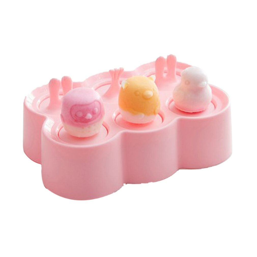Silica Gel Ice-cream Mould with Lid Popsicle Mold Homemade Ice Cream Mold with Plastic Rod Reusable Cake Molds: Pink