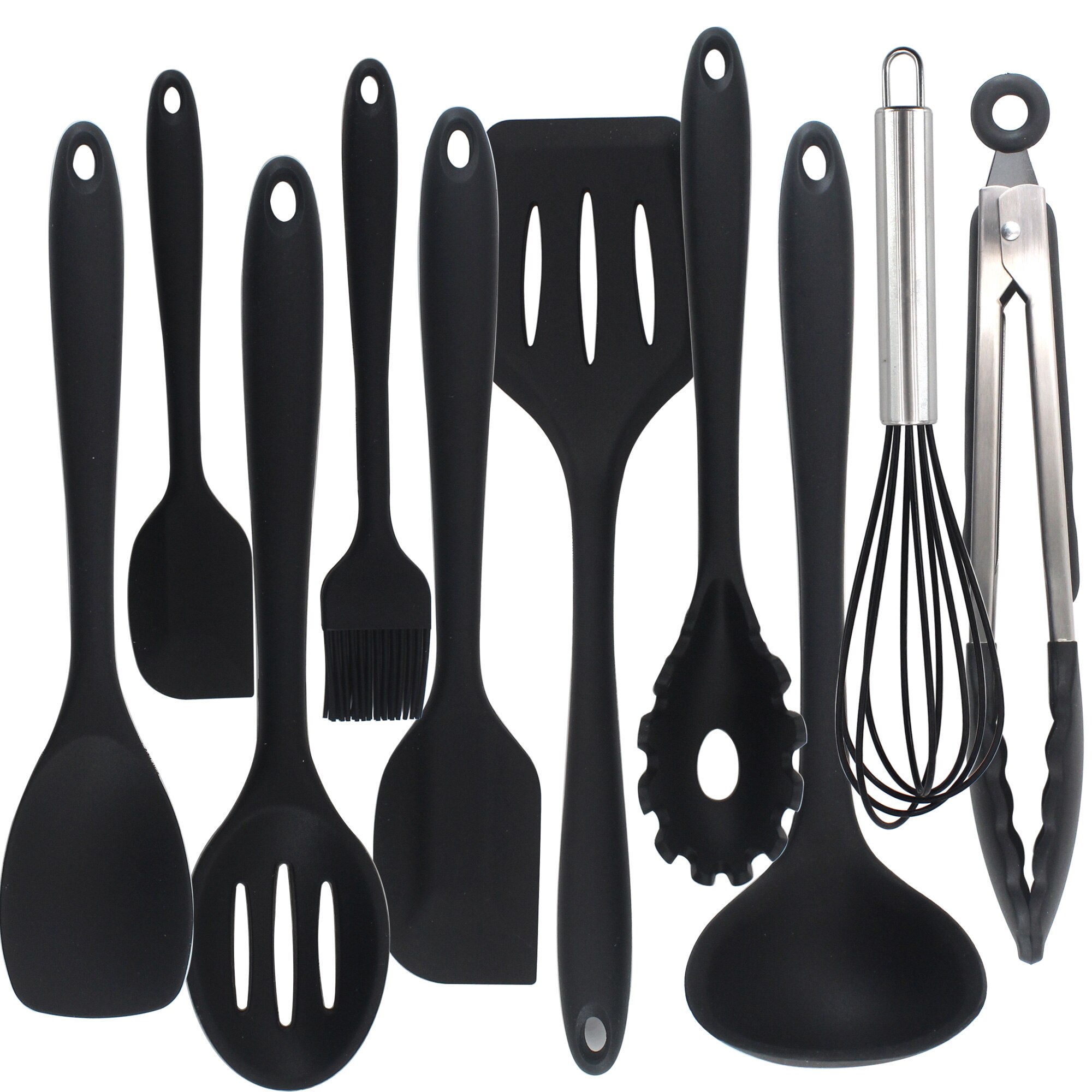 Küche Silikon Kochen Werkzeuge 10 stücke Utensilien Löffel Spachtel Pinsel Dreher Zangen Pasta Gabel Wärme-Beständig Nicht-Stock küche Werkzeuge