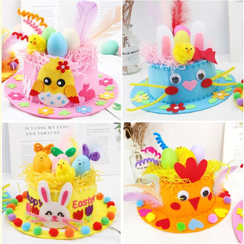 Children DIY Easter Non Woven Fabric Hat Kit Bunny Egg Material Kit Handmade Crafts for Kid Cartoon Party Y5GB