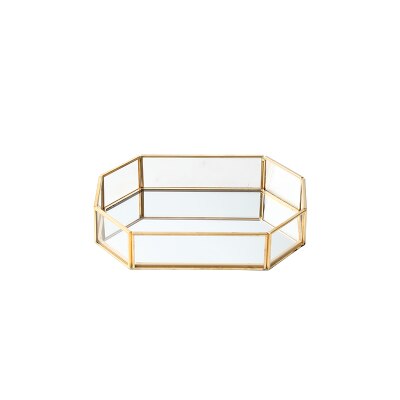 Boîtes en verre doré pour bijoux décoration de mariage stockage de verre boîte à bonbons gâteau Dessert plateau de noël: C Octagonal Long S