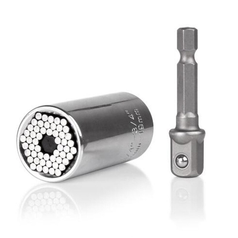 7-19mm Power Drill Adapter Hand Tools Universal Torque Wrench Spanner Grip Multi Function Ratchet Socket Sleeve: Silver