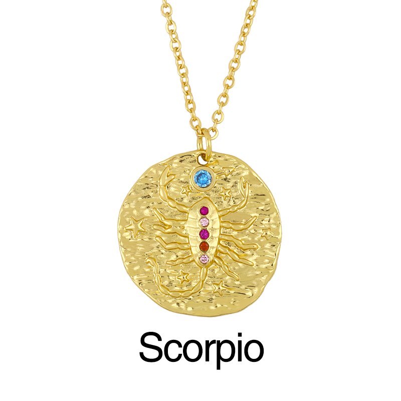 FLOLA Oro Catena Costellazione Zodiacale Collana Per Le Donne di Cristallo 12 Segno Zodiacale Collana Pendenti Con Gemme E Perle CZ Gioelleria Raffinata E Alla Moda del Regalo nker03: Scorpio