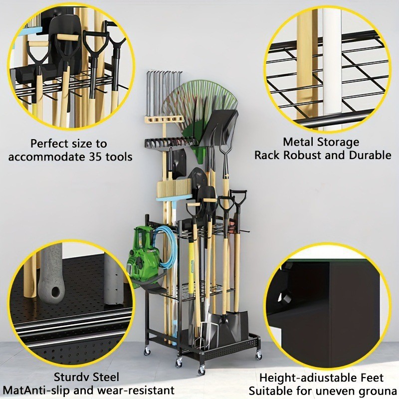 Garden Tool Organizer Garden Tool Stand Yard Tool Tower Rack for Garage Organization and Storage for Long-Handled Rakes Brooms
