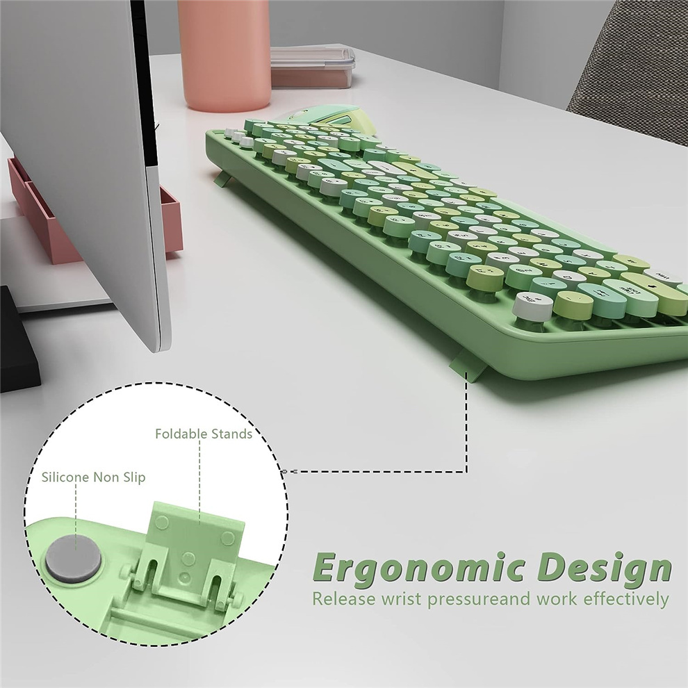 Trådløst usb-tastatur og mus med runde smakebit, ergonomisk sett med tastatur og mus i full størrelse til mac vinduer-bærbar pc