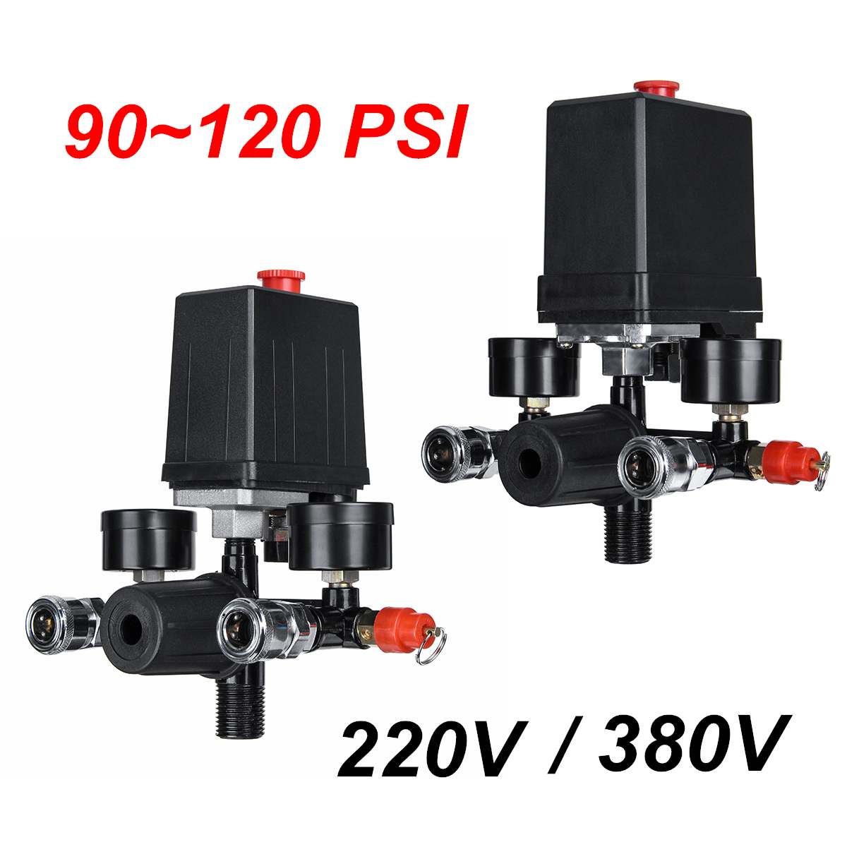 220V/380V Air Compressor Pump Pressure Switch Control Manifold Relief Regulator Control Valve Pressure Gauge 90-120 psi
