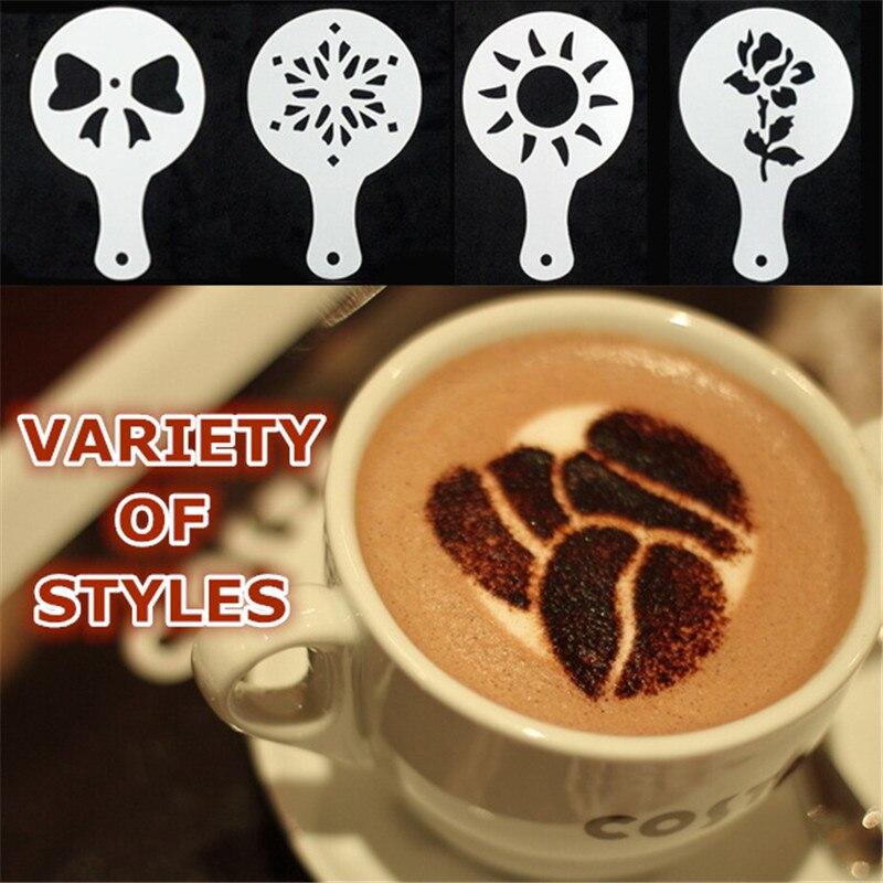 12 stks/set Koffie Latte Cappuccino Barista Art Stencils Cake Stofdoek Sjablonen Koffie Gereedschap Accessoires 301-0437