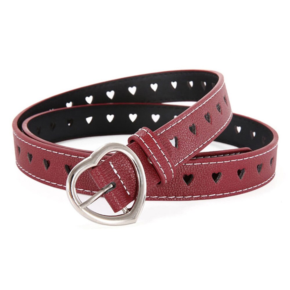 Cinturones de cuero con forma de corazón para mujer, accesorio Retro de celebridad de Internet, hebilla de Metal, color rosa, 2,3 cm de ancho, AK028