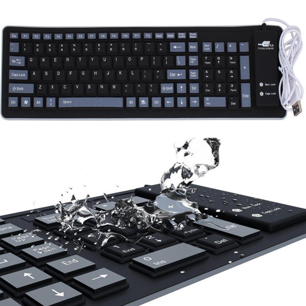 Portable Silent Foldable Silicone Keyboard USB Wired Flexible Soft Waterproof Roll Up Silica Gel Keyboard for PC Laptop