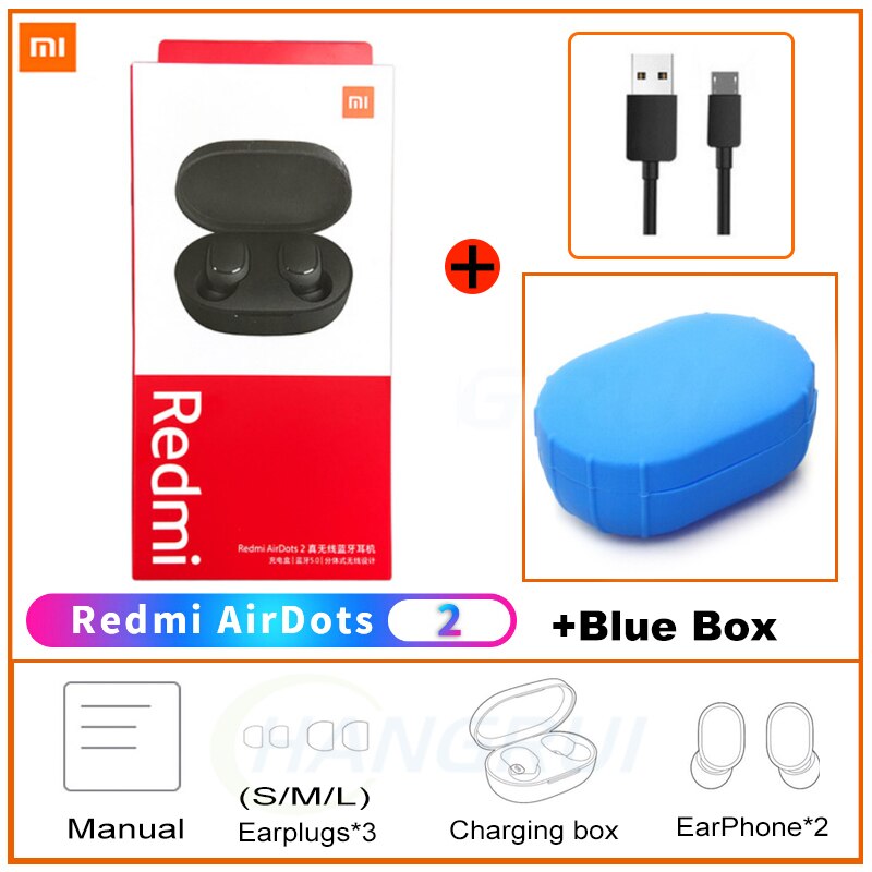 Xiaomi Redmi Airdots 2 Draadloze Bluetooth 5.0 Opladen Earphones Stereo Bass Oordopjes Met Microfoon Handsfree Ai Controle Oordopjes: Add Blue Cable