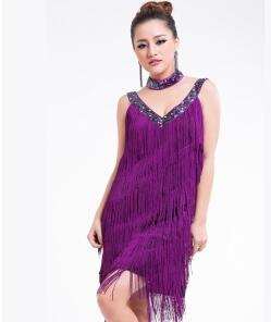 Sexy V-Neck Women's Flapper Dress 1920s Tassel Cocktail Fringe Dress party costumes: purple