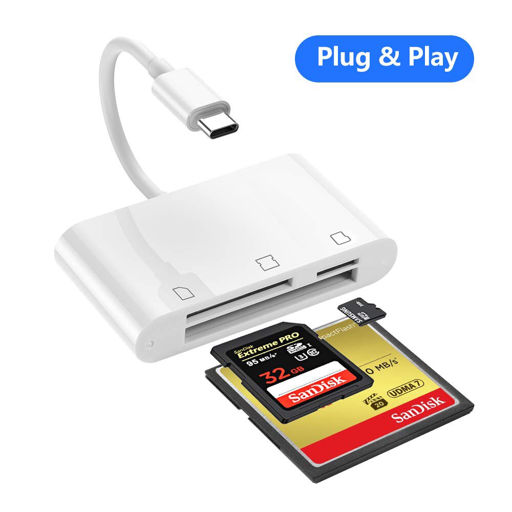 SD Kaartlezer, rayCue 3 in 1 USB Type C naar SD/Micro SD/CF Kaartlezer, USB C CompactFlash Card Trail Game Camera Kaartlezer fo