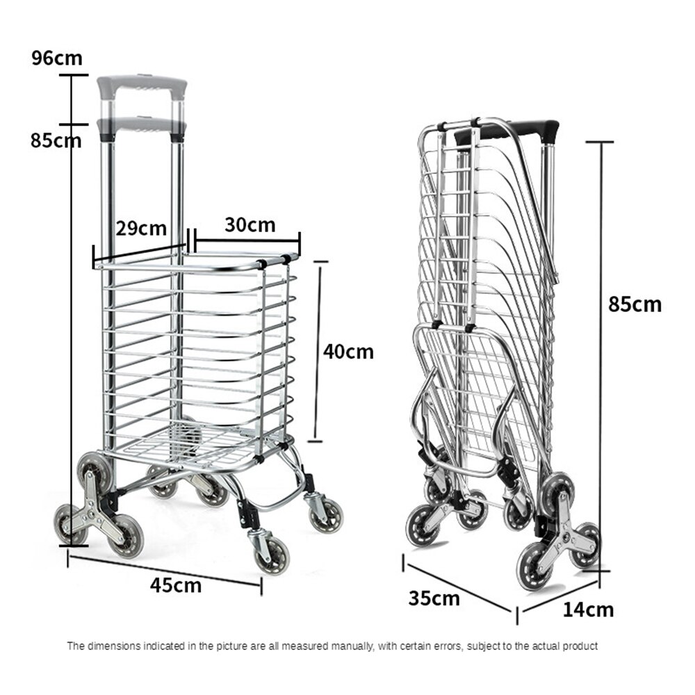 B-LIFE Step Up Foldable Grocery Shopping Cart Dolly Stair Climber Utility Trolley Tote Bag Quiet Rubber Wheels Flexible Handle