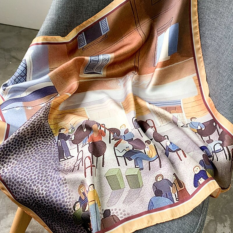 Luksus tørkle silke hårskjerf til kvinner skrive ut bandana hode sateng skjerf 53*53cm små pannebånd hals skjerf til damer: 01