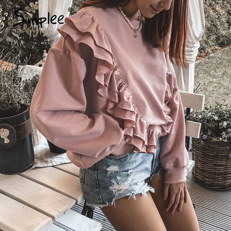 Simplee – sweat-shirt rose décontracté à manches longues pour femme, haut à capuche surdimensionné, ample, collection automne-hiver