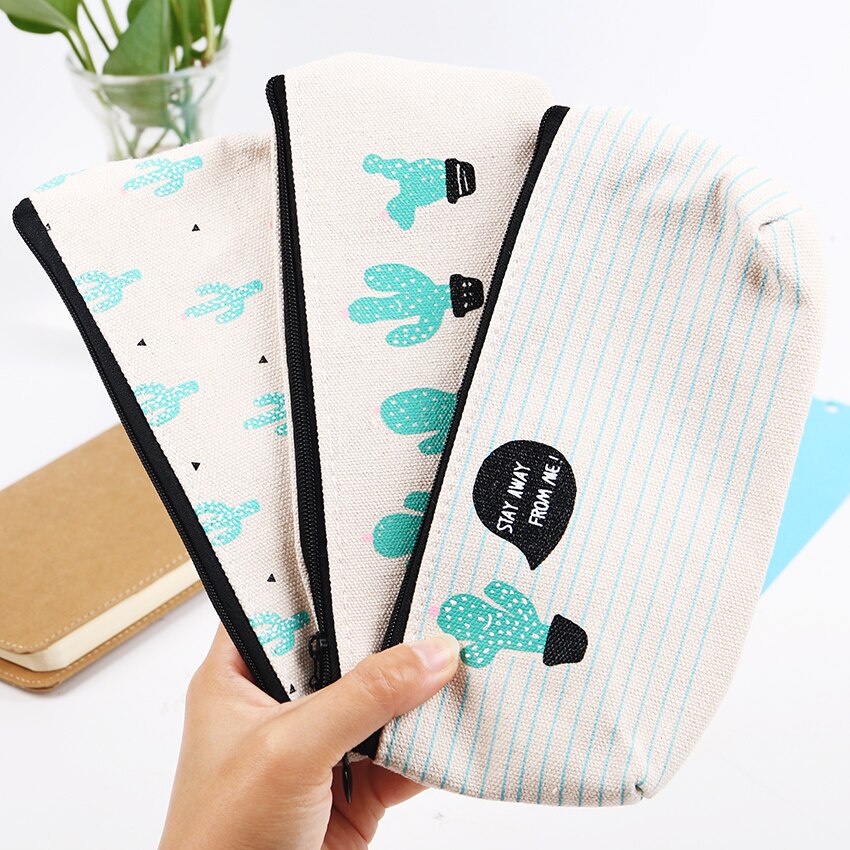 1pc korte stijl groene cactus canvas grote capaciteit etui opbergruimte etui schoolbenodigdheden