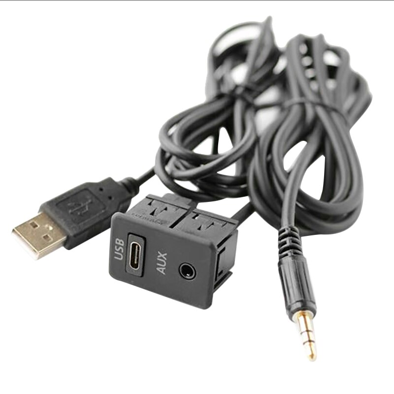 1.5M Car Dash Flush Mount USB-TAPYC Port Panel 3.5mm AUX USB Extension Cable Adapter