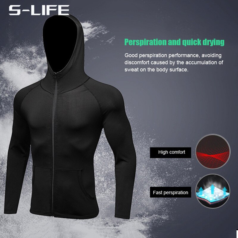 Veste moulante pour homme, manteau d'athlétisme à capuche pour entraînement sportif, Fitness, vestes à capuche, séchage rapide, fermeture éclair manches longues, sweat à capuche décontracté