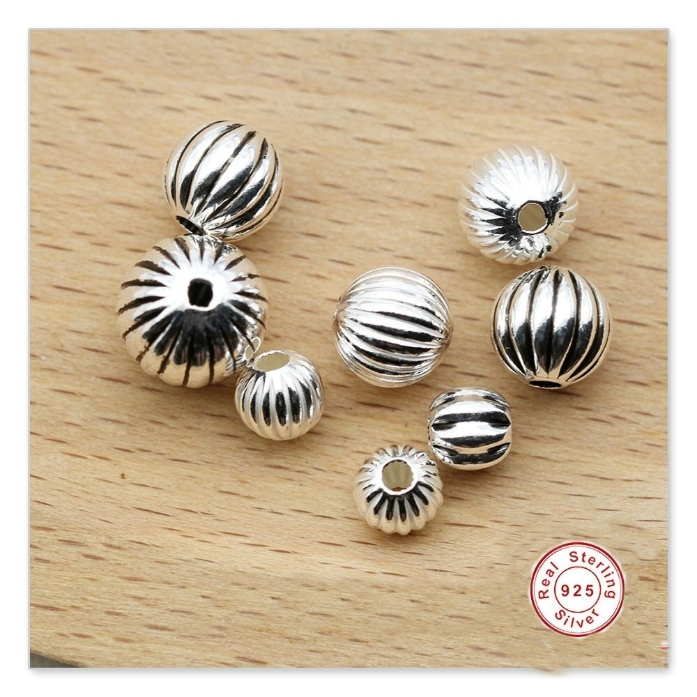 3/4/5/6/8/10MM 925 Sterling Silver a Forma di Anguria Branelli del Distanziatore Rotondo per il FAI DA TE Collana Del Braccialetto Branelli Allentati Accessori Dei Monili: silver 8mm hole1.7mm