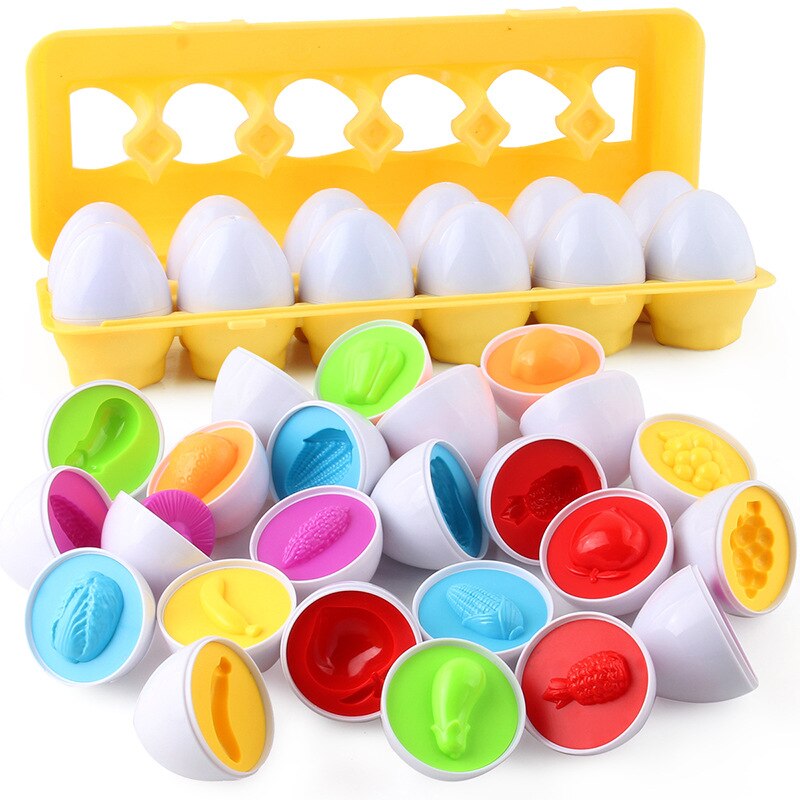 12 st/set pedagogiska leksaker smarta ägg som matchar tvinnade äggformar frukt och grönsaker 12- -pack simuleringsägg