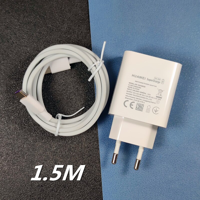 40W charger Original Huawei Super charge EU US 1M 1.5M 2M 5A Type C cable for P40 + PRO P30 P20 Mate 30 x 20 MAX Nova 4 5 5t: EU 1.5M cable