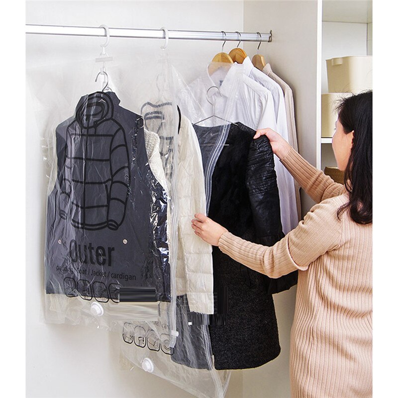 Hanging Clothes Compression Bag Transparent Large Buggy Bag Thick Down Jacket Air Vacuum Bag Clothes Organizing Folders: Transparent 3D L