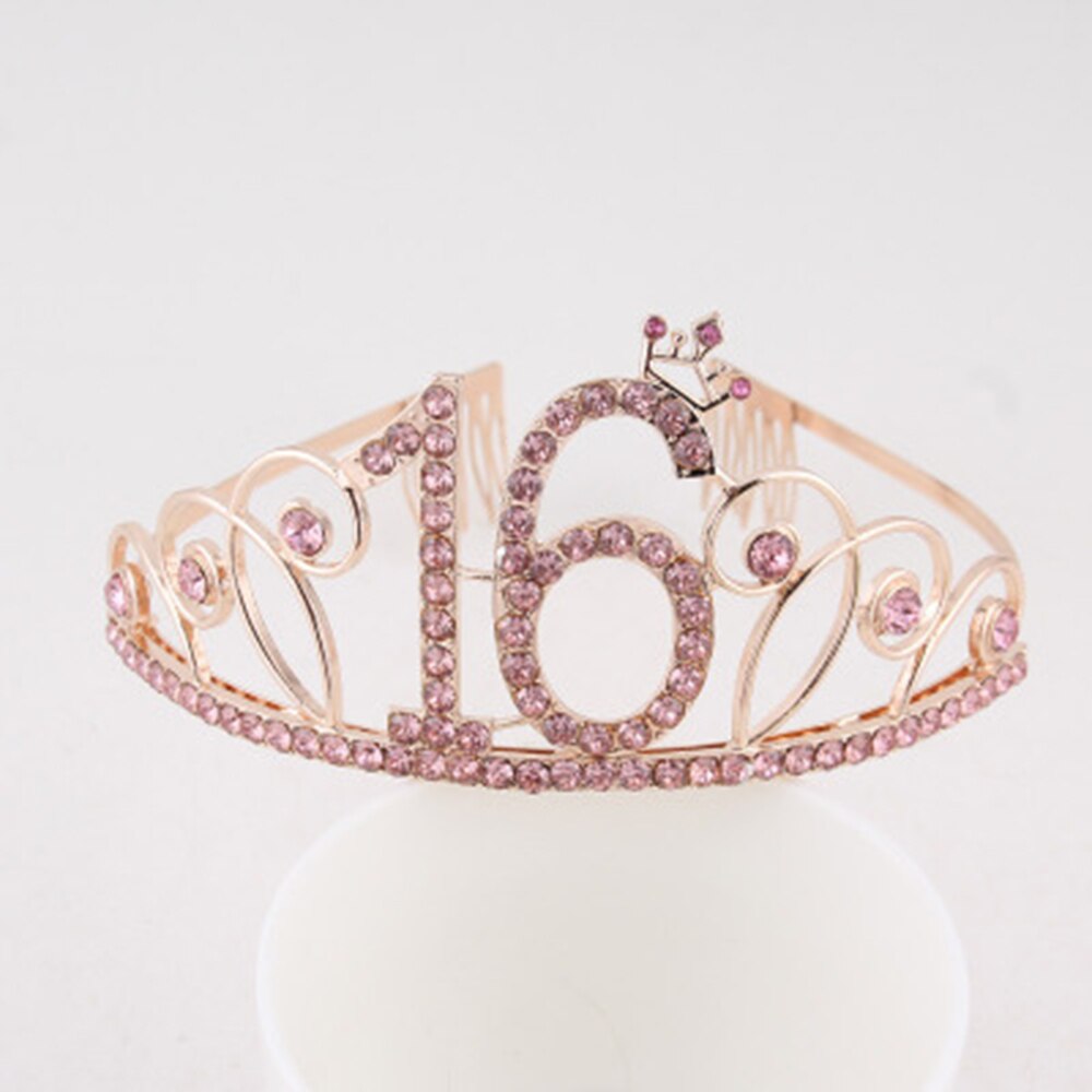 16 18 21th Verjaardag Prinses Tiara Kroon Hoofdband Bruids Haar Band Haar Accessoires Hoofdtooi Bruiloft Voor Vrouwen Anniversary 30: Rose gold-16