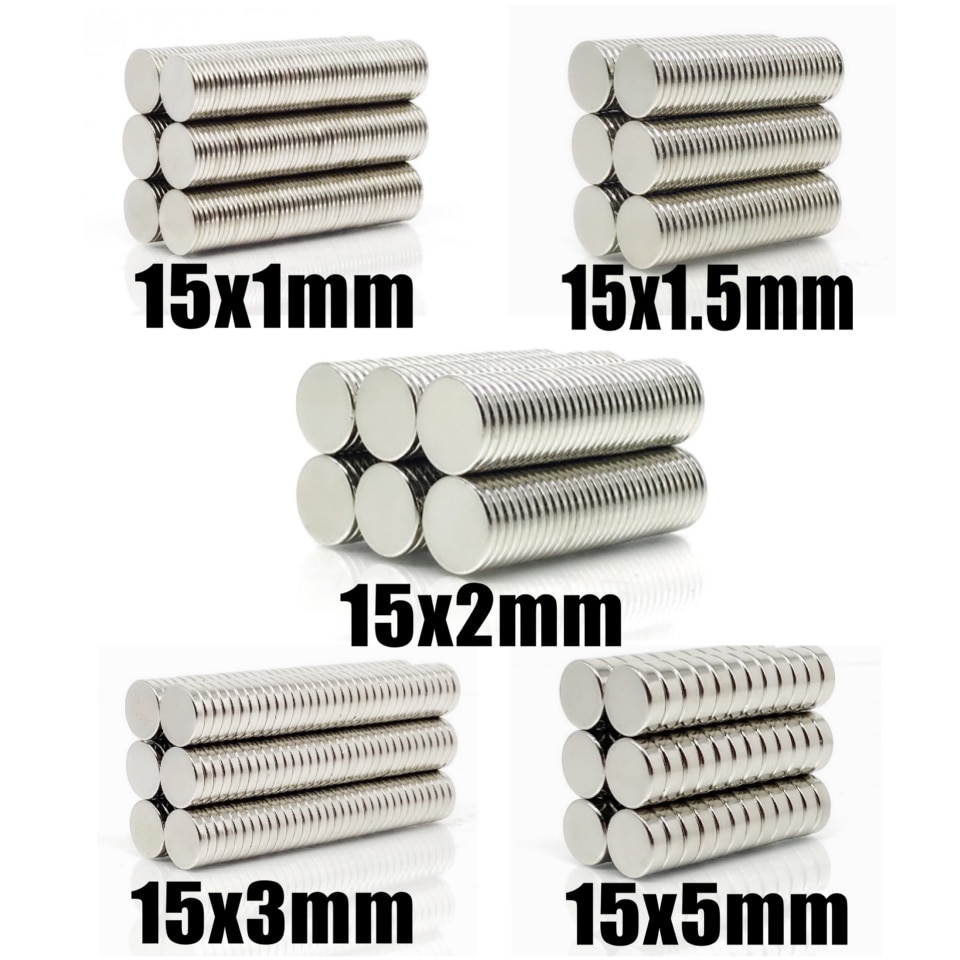 20 ~ 500Pcs N35 Ronde Magneet 15X1 15X1.5 15X2 15X3 15X5 Neodymium Magneet Permanente Ndfeb Super Sterke Krachtige Magneten 15*2 15*3