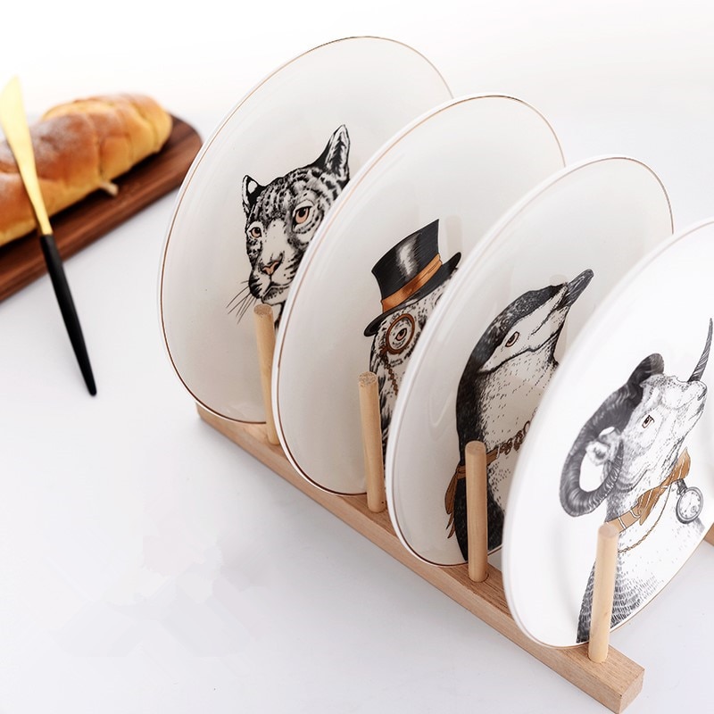 Assiettes à dîner en céramique De | Série animaux Royal Noble De 8 pouces, assiettes De table en porcelaine blanche en os De