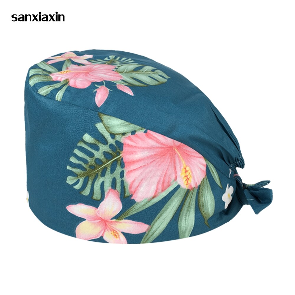 Hohe atmungsaktiv und schweiß-absorbent baumwolle cartoon blume druck peeling hut krankenschwester arbeit hut schönheit salon pflege hut