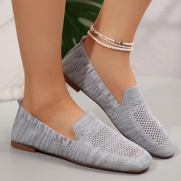 Einfarbig Karree Gittergewebe Halbschuhe Flache Frauen Flache Schuhe Weichen Boden betroffen Ballerinas Schuhe lässig Unterhose auf Stiefel Schuhe: Weiß / 41
