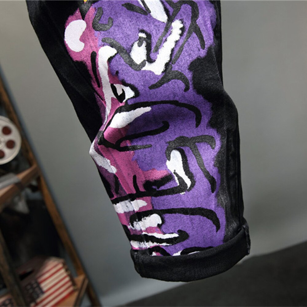 Jean noir imprimé Graffiti pour homme, vêtement pour adolescent, Micro élastique, tendance, décontracté