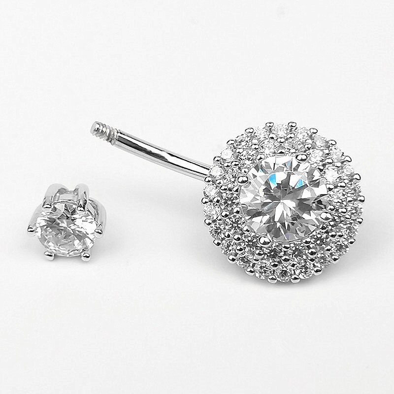 925 Sterling Zilveren Buik Bar Double End Kubieke Zirkoon Steen Navel Ring Piercing Navel Bars Piercing Sieraden