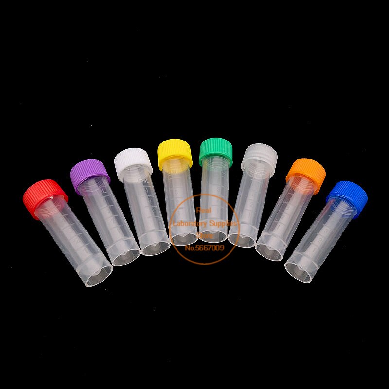 50pcs 100pcs 200pcs 300pcs 500pcs 5ml Cryovial Plastic Test Tubes Cryo Vial Freezing Tube with Gasket