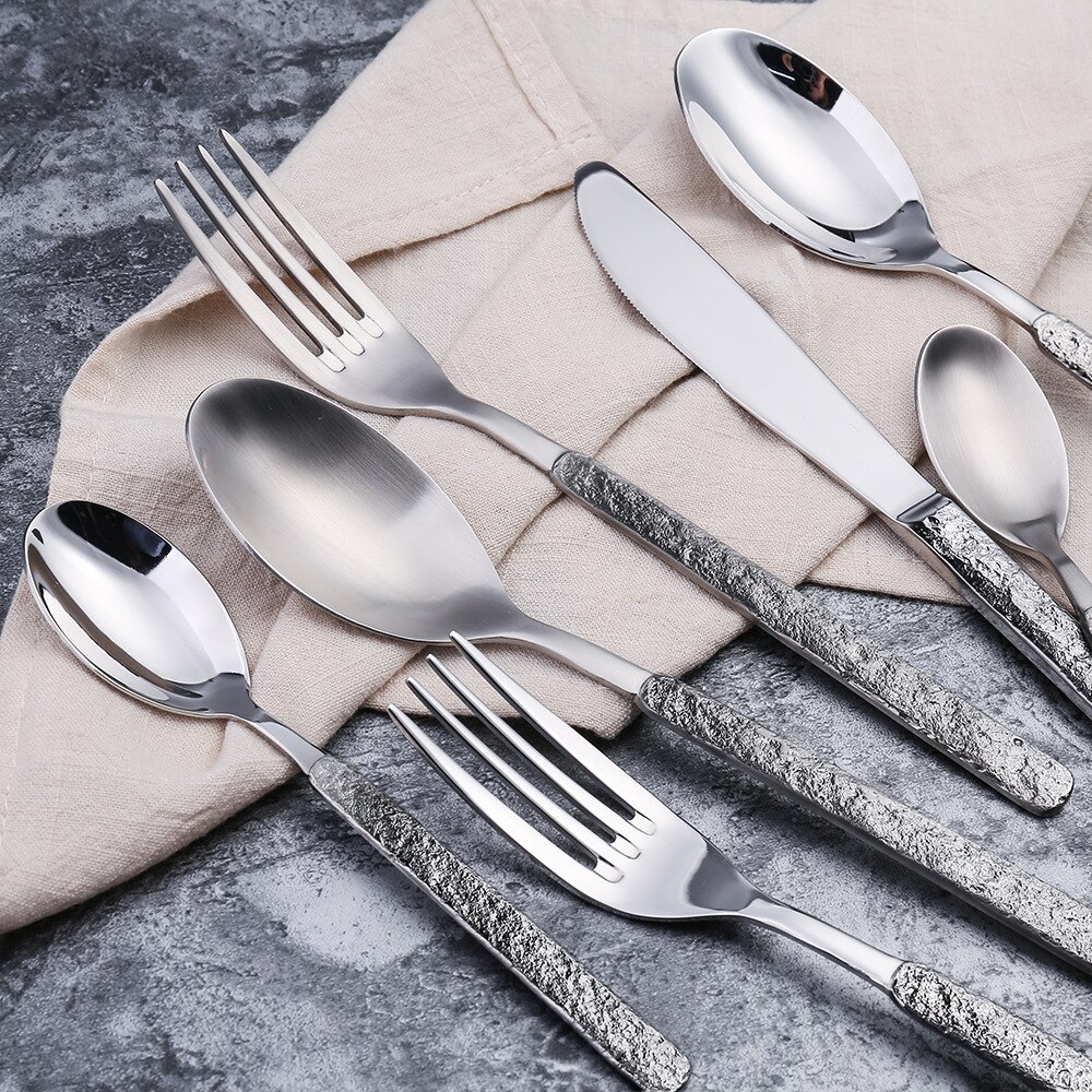 Bright Silver Cutlery Mirror Stainless Steel Household 4pcs Kitchen Tablewares Set Steak Knife Fork Coffee Spoon Dessert Fork