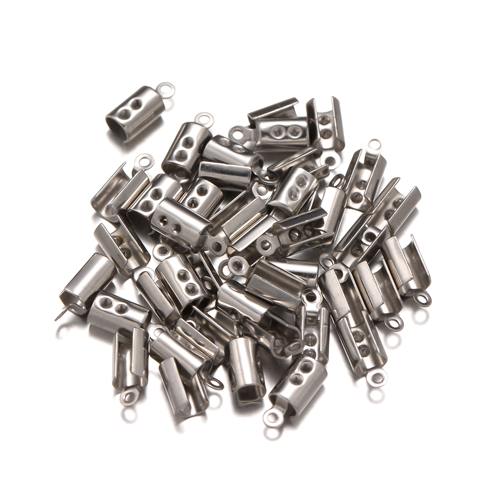 50 Stuks Roestvrijstalen Touw Kettingkoorden Krimp Kraal Eindkapjes Voor Sieraden Maken Diy Componenten Armband Ketting Knijp Sluiting: M / WHITE