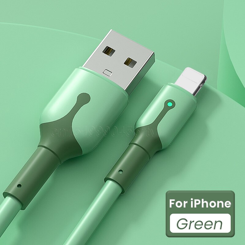Zachte Verlichting Usb-kabel Voor Iphone 13 12 11 Pro Max Xr Xs 8 7 6 Ipad Snelle Data Opladen lader Usb Draad Koord Mobiele Telefoon Kabel: green