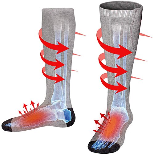 Batteri opvarmede sokker elektrisk genopladelig opvarmning sox kit til mænd kvinder, vinter varme varmeisolerede strømper til kolde fødder: Grå