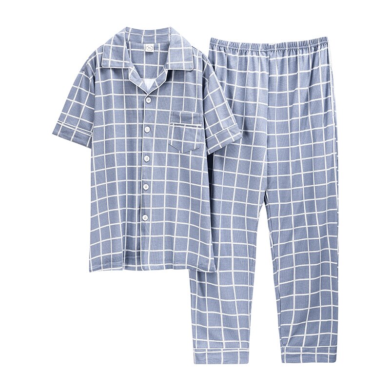 Stribet pyjamas til mænd hjemmetøj sommer bomuld herre pyjamas sæt kortærmet todelt sæt herre pyjamas plus size nattøj