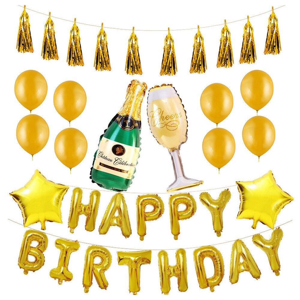 Ruusukulta syntymäpäiväkoristelu alumiini ilmapallosetti baari ktv juhlasisustus sisustustarvikkeet banneri ilmapallonauha 25 kpl: Kullanvihreä