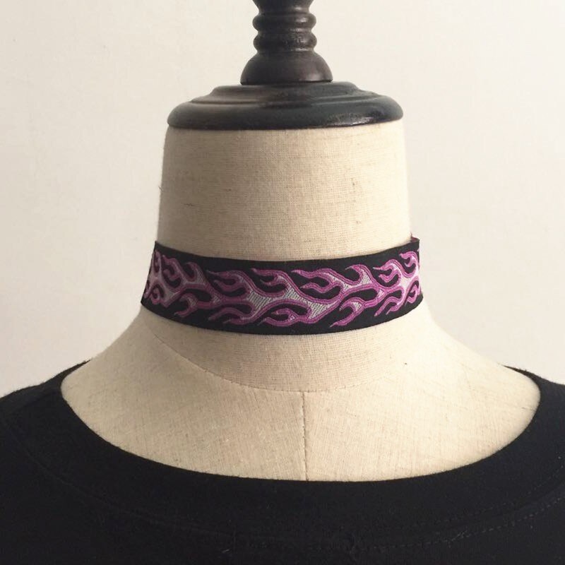 Punk Harajuku Flame Embroidery Adjustable Choker Women Rock Cloth Torques Necklace: purple