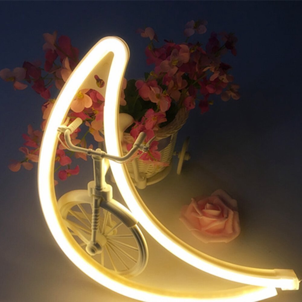 Decorative LED Crescent Moon Neon Light Sign Neon Wall Light up Sign Art Decor LED Sign for Xmas Bedroom Home Kids' Birthday